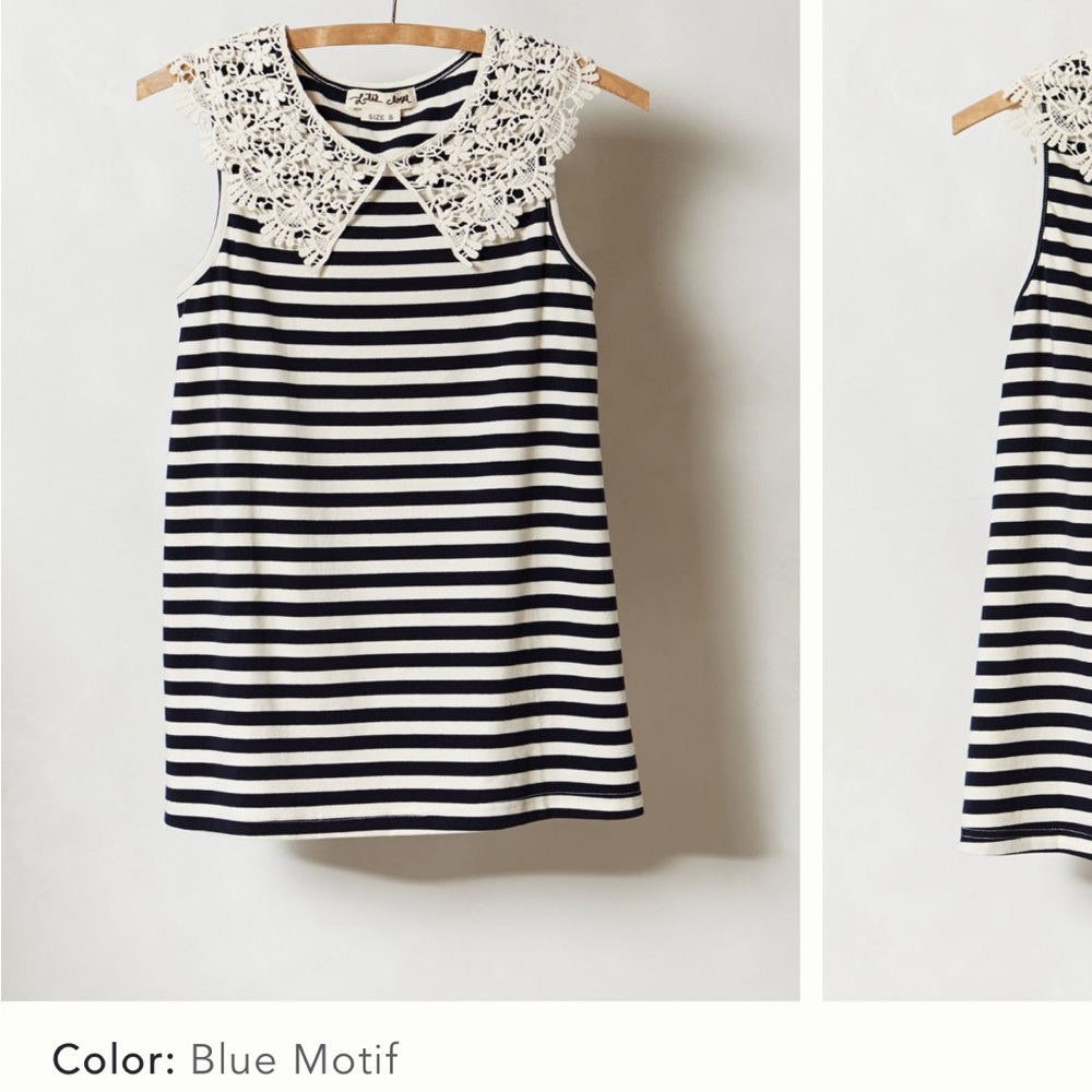Anthropologie Navy and White Striped Top with Lace Detail